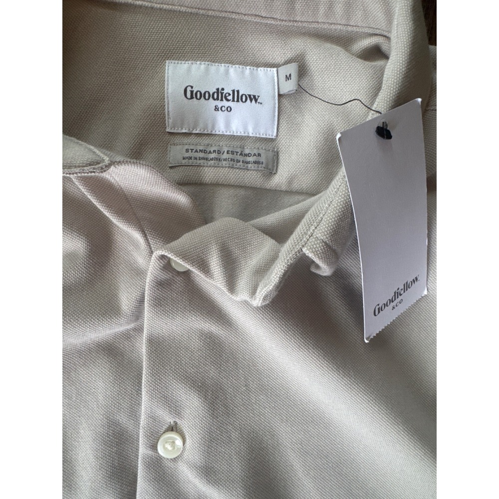 Goodfellow & Co Pique Dress Shirt Men M Taupe Long Sleeve Standard Fit NWT - Picture 7 of 8